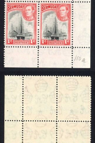 Bermuda SG110 1938 1d Black and Red No plate number Block U/M Cat 11+++ pounds