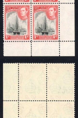 Bermuda SG110 1938 1d Black and Red No plate number Block U/M Cat 11+++ pounds
