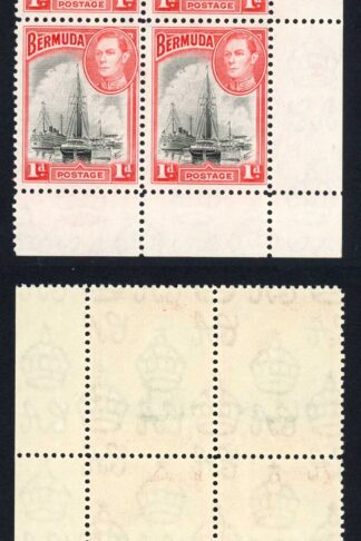 Bermuda SG110 1938 1d Black and Red No plate number Block U/M Cat 11+++ pounds