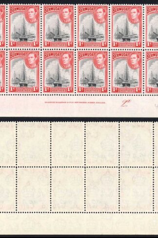 Bermuda SG110 1938 1d Black and Red bottom Rows plate number U/M Cat 33++ pounds