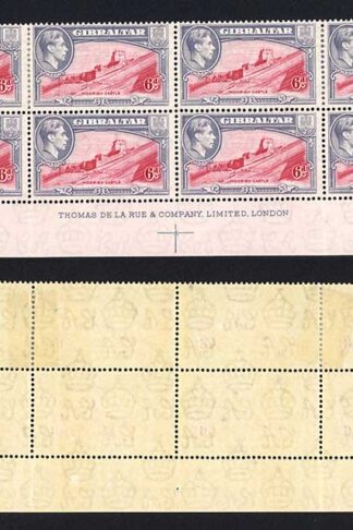 Gibraltar SG126 6d carmine and grey-violet Perf 13.5 Cat 600 pounds