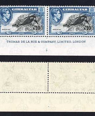 Gibraltar SG130a KGVI 10/- perf 13 bottom row with CP1 - FP2 and imprint Cat 270