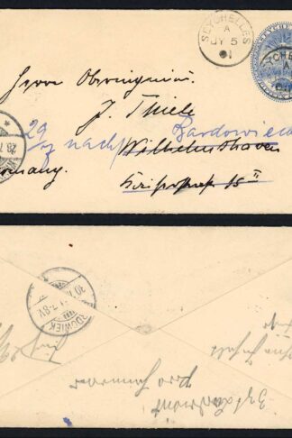 Seychelles HG2a 15c Blue envelope used to Germany