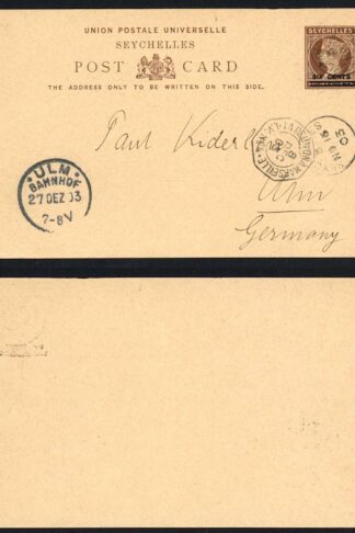 Seychelles HG7 6c on 8c dark brown used to Germany