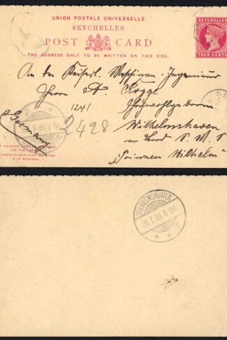 Seychelles HG4 4c Reply Card outward used to Germany Reply Mint RARE