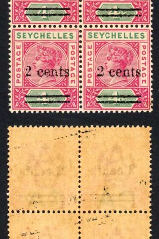 Seychelles SG41 2c on 4c (2 x U/M) Cat 20 pounds