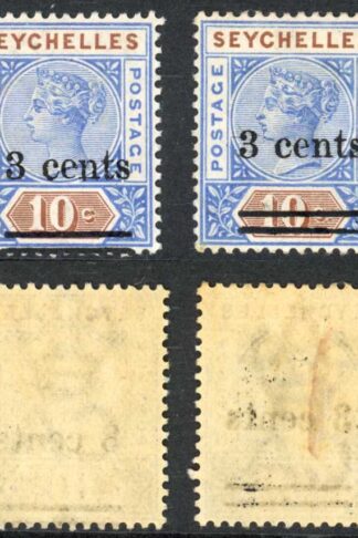Seychelles SG37 3c on 10c Misplaced surcharge (Not cancelling the value) M/M