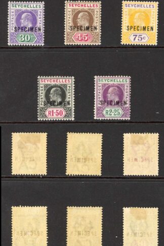 Seychelles SG46s/56s KEVII Set wmk Crown CA Opt SPECIEN M/M Cat 225 pounds