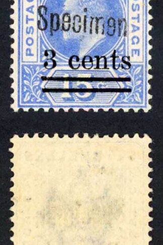 Seychelles SG57s 3c on 15c Last letter of Specimen at an Angle M/M