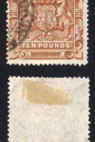 Rhodesia SG13 Ten Pound Brown Black and Violet cancellations