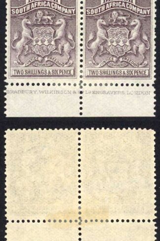 Rhodesia SG6 2/6 grey Purple IMPRINT PAIR M/M Cat 130+++ pounds
