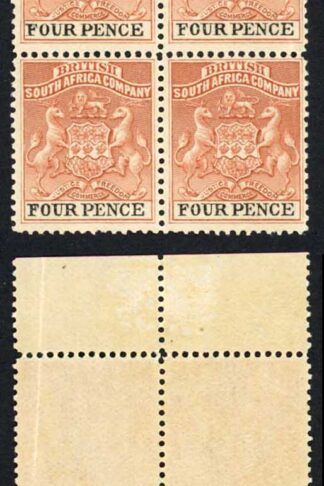 Rhodesia SG22 4d Chestnut and black U/M Block (gum creases) Cat 192 pounds