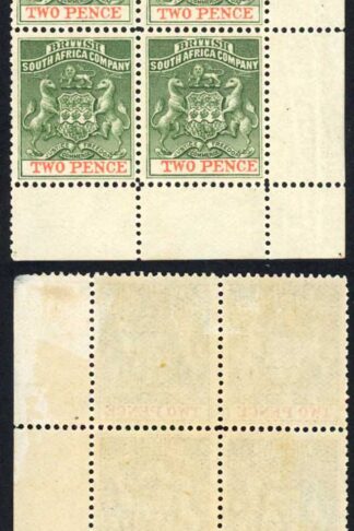 Rhodesia SG20 2d Deep Dull-green and Vermilion 2x U/M Cat 116++ pounds