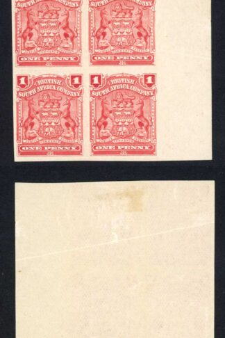 Rhodesia SG78b 1d Red imperf block (Bottom Pair U/M) Cat 1200++ pounds