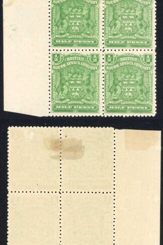 Rhodesia SG75a 1/2d Yellow-green Block (2 x U/M) Cat 28 pounds