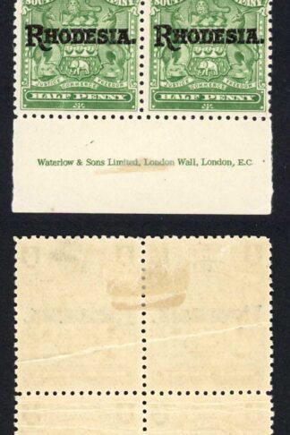 Rhodesia SG100 1/2d Green Top Pair M/M and Creased Bottom Fine U/M Cat 28 pounds