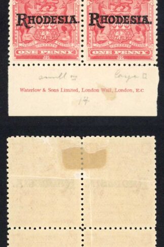 Rhodesia SG101 1d Carmine-rose 2 x U/M (vertical Bend) Cat 52 pounds
