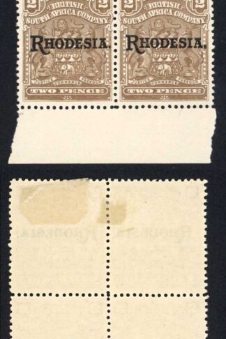 Rhodesia SG102 2d Brown Block (2 x U/M) Cat 32 pounds