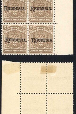 Rhodesia SG102 2d Brown Block (2 x U/M) Cat 32 pounds