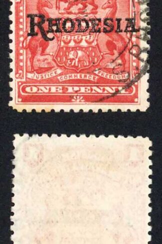 Rhodesia SG101a 1d Carmine-rose NO STOP Used (tone spots) Cat 38 pounds