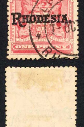 Rhodesia SG101 1d Carmine-rose DROPPED Overprint (1st printing)