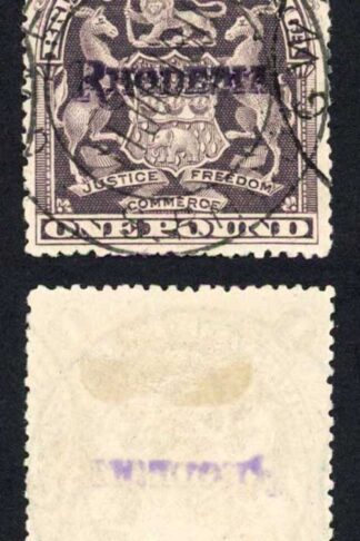 Rhodesia SG113b One Pound with Violet Overprint Fine used Cat 200 pounds