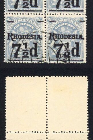 Rhodesia SG116 7/6 on 2/5 with Violet Surcharge used Block Cat 60 pounds
