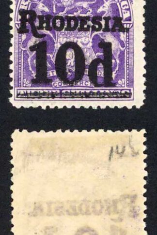 Rhodesia SG117 10d on 3/- with Violet Surcharge M/M Cat 9 pounds
