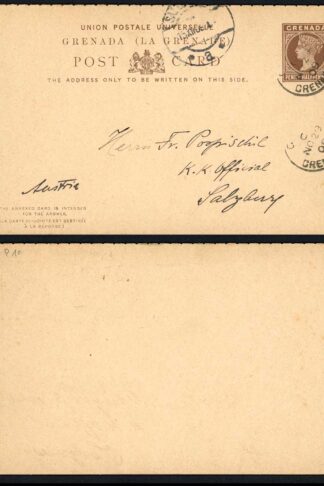 Grenada HG10 1 1/2d reply card outward part used (with reply attached)