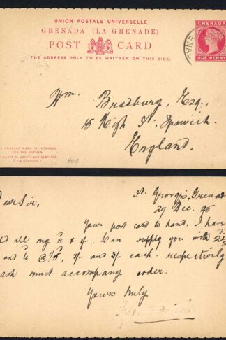 Grenada HG9 1d outward half of a reply card Used