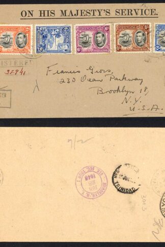 Grenada values to 2/- on OHMS Registered cover to the USA