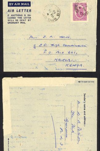Grenada HG2 12c Air Letter used to Kenya
