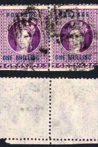 Grenada SG13 1/- Deep Mauve PAIR used Cat 30 pounds