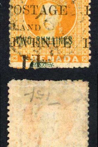 Grenada SG45 1d on 2/- Fiscal stamp Misplaced Surcharge