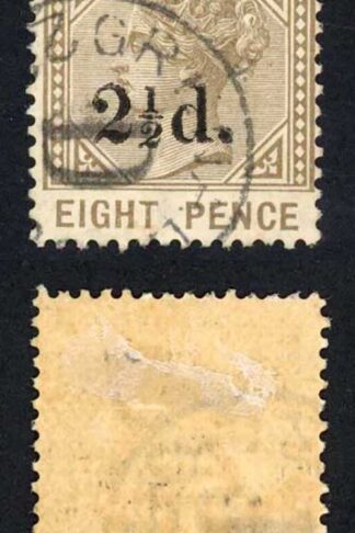 Grenada SG47 2 1/2d on 8d CDS used Cat 15 pounds
