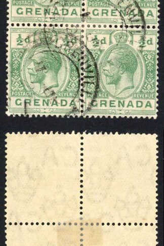 Grenada SG90 1/2d Green Wmk Mult CA CDS Block of Four
