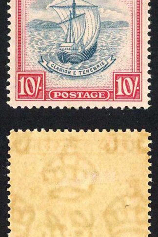 Grenada SG163a 10/- Steel Blue and Bright Carmine M/M Cat 225 pounds