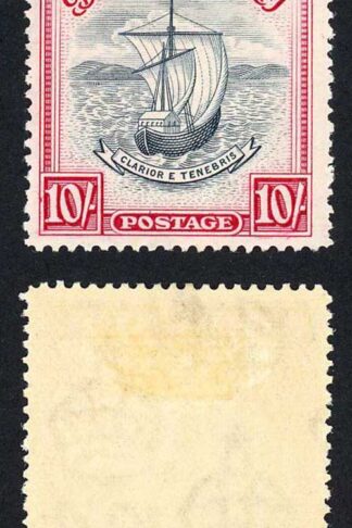 Grenada SG163e 10/- Blue-Black and carmine Perf 14 (narrow) M/M Cat 55 pounds