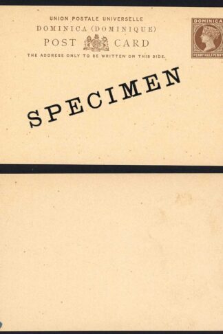 Dominica HG4 1 1/2d Brown Post Card opt SPECIMEN