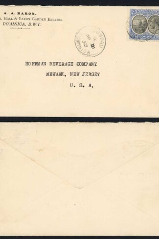 Dominica SG78 2 1/2d on cover to Hoffman Beverage Company New Jersey