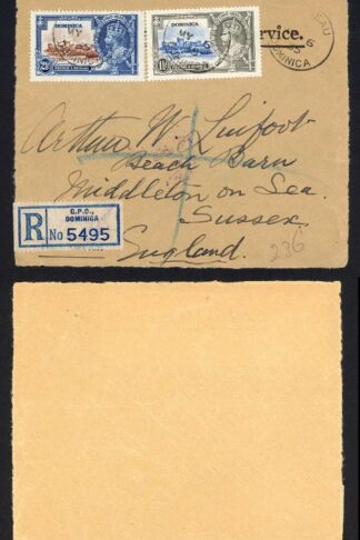 Dominica SG93 and SG94 Silver Jubilee 1 1/2d and 2 1/2d on a Front