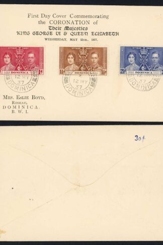 Dominica SG96/98 1937 Coronation on illustrated FDC