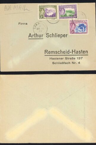 Dominica KGVI values to 1/- on cover to Germany