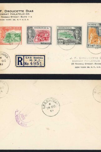 Dominica SG131/4 High Values on a Registered Cover Cat 99 pounds
