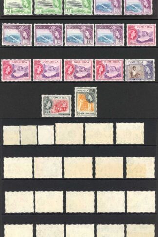 Dominica 1954 Values to 2.40 dollars Loads of shades (not a complete set)