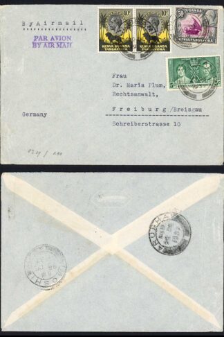 KUT 1937 KGV and KGVI values to 50c on an airmail cover to Germany