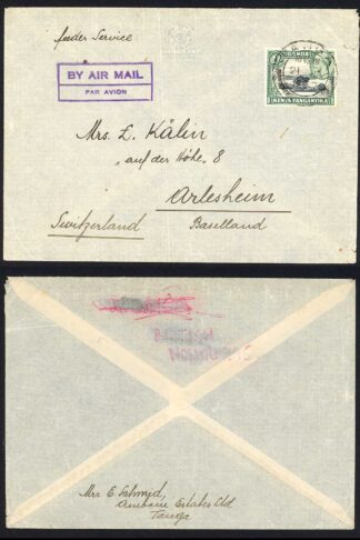 KUT SG118 1/- on Airmail Cover to Switzerland