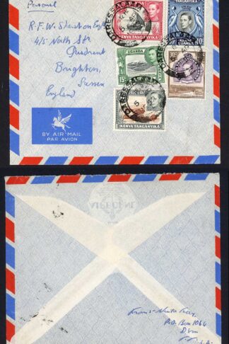 KUT KGV mixed values on airmail cover to England