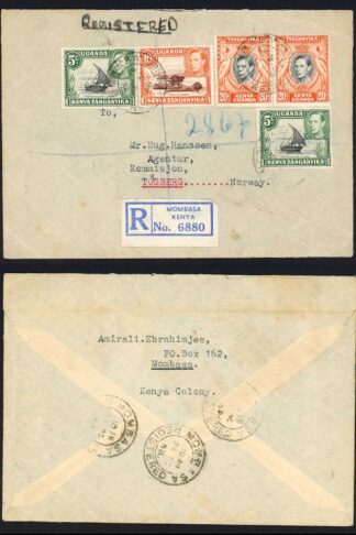 KUT KGV mixed values on registered cover to Norway