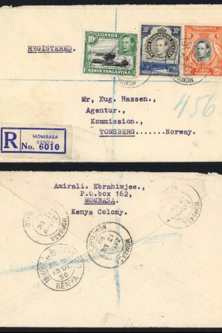 KUT KGV mixed values on registered cover to Norway